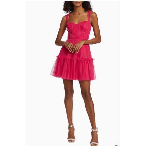 ML MONIQUE LHUILLIER  Azalea Tulle Mini Dress Size 12 Pink NEW Party Ruffle GNO - Picture 6 of 16